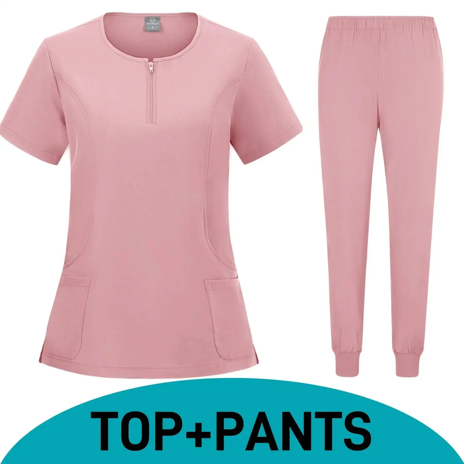 Nowości Salon Spa Kosmetyczny Zamek Błyskawiczny Odzież Medyczna Damski Zestaw Ubrania Robocze Komplety Scrubów Uniformy Medyczne