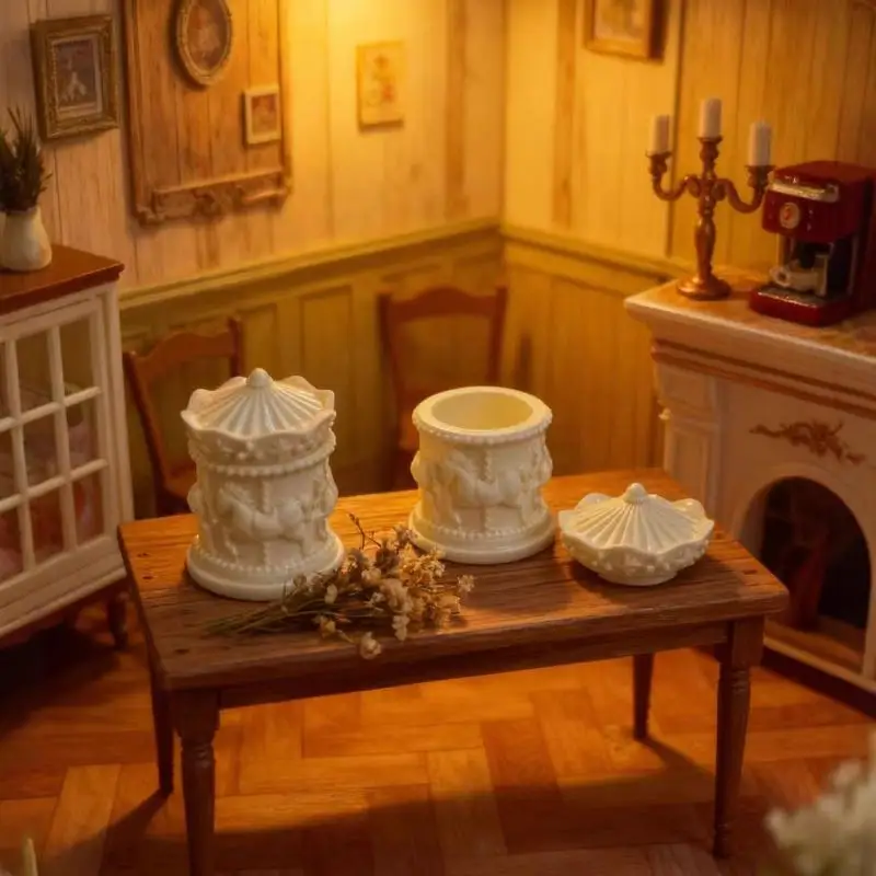 Nieuwe 1 Stuks Poppenhuis Miniatuur Carrousel Mini Opbergdoos Model Poppenhuis Accessoires Koffie Opbergdoos Woondecoratie Speelgoed