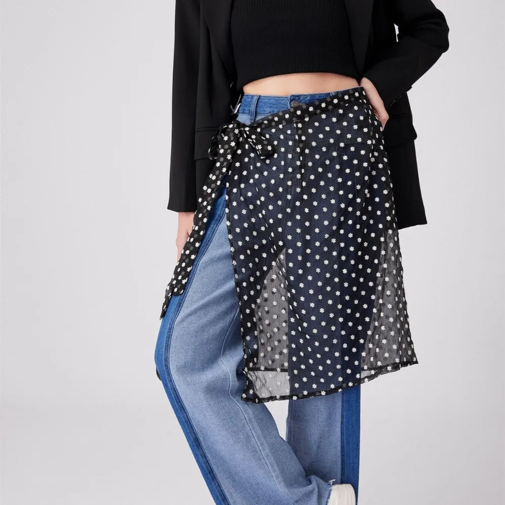 

White Snowflake Petals Half Length for Ladies Stacked with Interior Bottom Skirt Women's Clothing Skirts Bottom Hem Fart Curtain