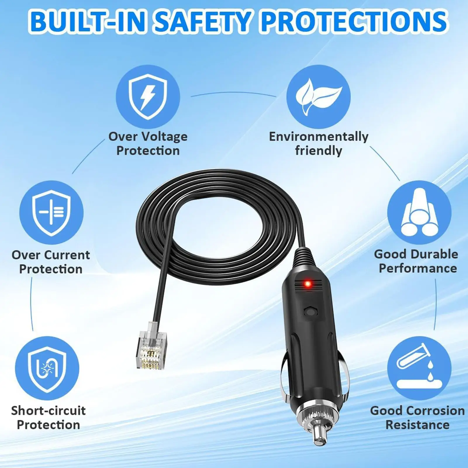 RJ11 car power cable RJ11 Car Radar Detector Adapter Cable driving recorder step down cable Replacement Connecting Cables