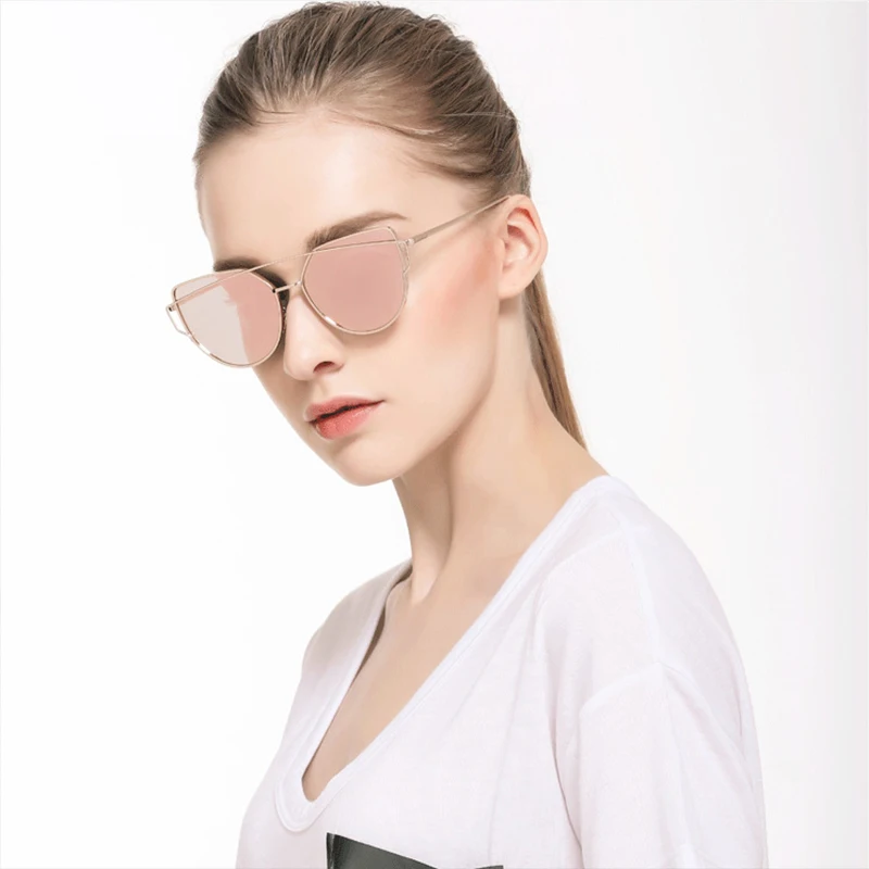 Fashion Vintage Cat Eye Elegant Sunglasses for Women Men Classic Trend Summer Driving Metal UV Protection Pink Lens Sun Glasses