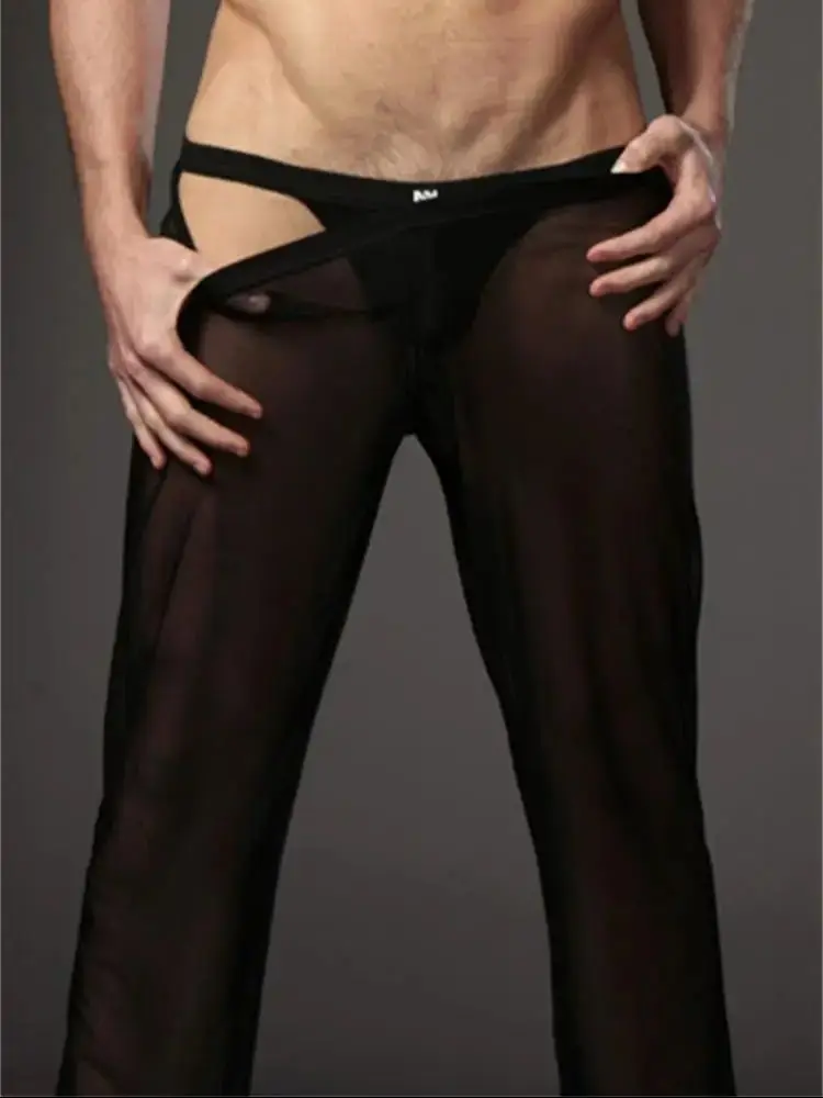 Sexy Men's Mesh Pyjamas Pants Low Waisted Sheer Transparent Homewear Trousers Man Lingerie Breathable Sleepwear Pants Leggings