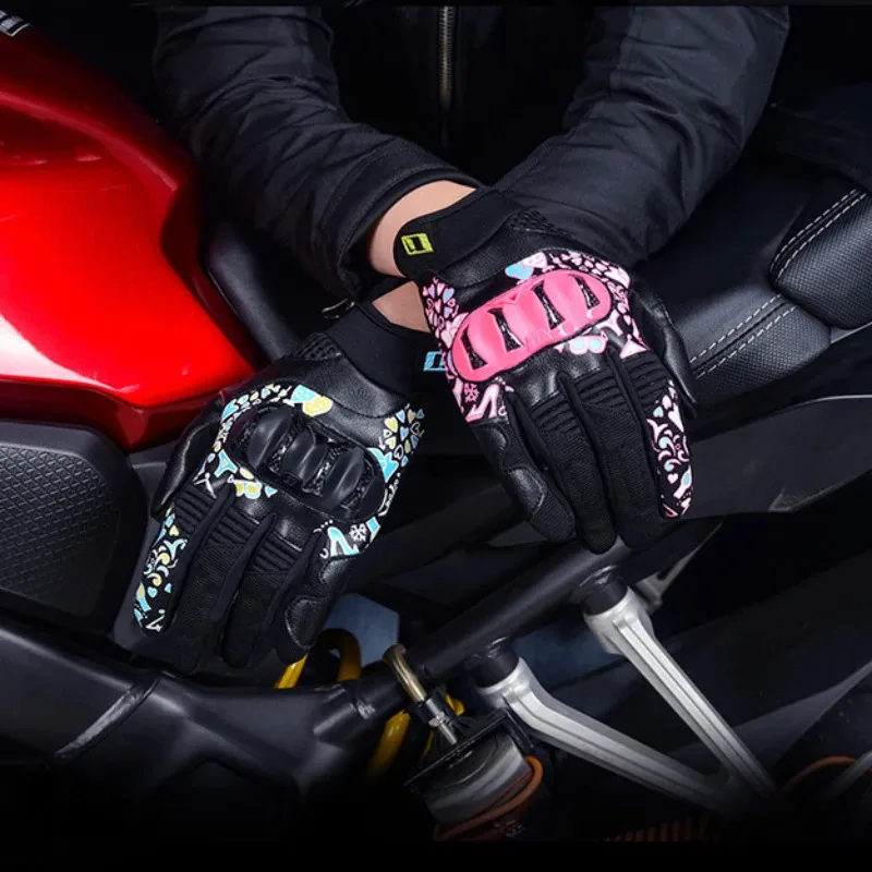 

Summer Ladies Motorcycle Riding Gloves Pink Breathable with Touch Screen Anti-Fall Protection Motocross Gloves Women Lightweight