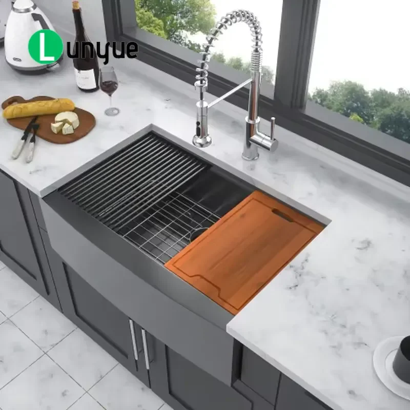 Heavy Duty 30x22 Inch Farmhouse Kitchen Sink 304 Stainless Steel Single Bowl with Drainboard Large Deep Basin for Home