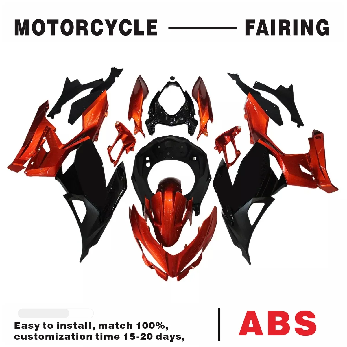 

Orange Black Fairing Kit for Kawasaki 2018-2023 Ninja 400 19 20 21 ABS Bodywork
