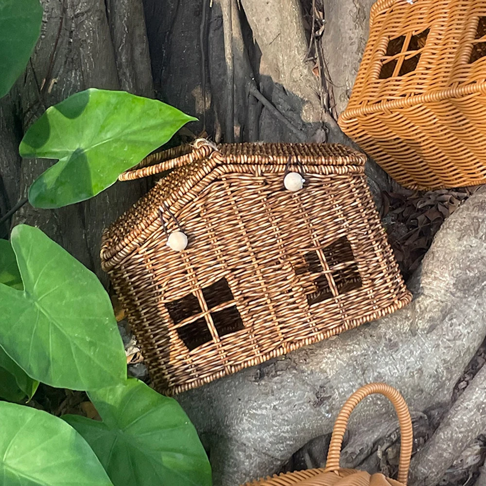 

Handmade House Box Bag Faux Rattan Basket Bags for Women Designer Handbags 2025 Funny Purses for Women PP Material Beach Bag New