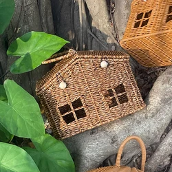 Handmade House Box Bag Faux Rattan Basket Bags for Women Designer Handbags 2025 Funny Purses for Women PP Material Beach Bag New