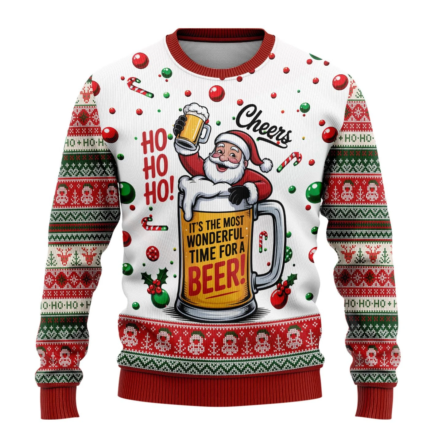 Hilarious Ugly Christmas Sweaters For Women Funny Santa Claus Beer Sweater Joke Unisex Spandex Blend Christmas Jumper Set Tops
