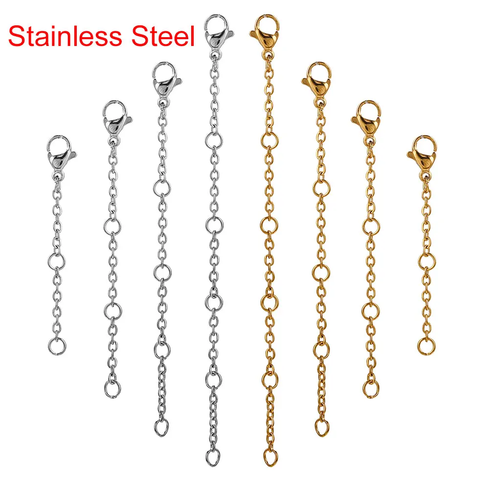 10pcs Stainless Steel 3/5/8/10cm Extension Chain Lobster Button Buckle Necklace Adjuster Chain Extension for Jewelry Making