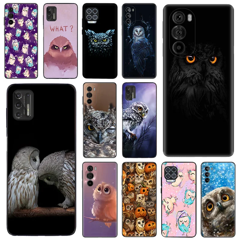 Black Matte Phone Case for Motorola Moto G50 G73 G53 G72 G52 G30 G31 G60 G71 G22 G9 Plus G60S Animal Cute doubt Owl Soft Cover