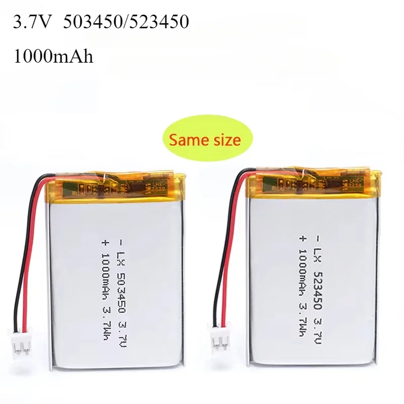 3.7V 503450 1000mAh Rechargeable Li-ion Battery PH 2.0mm 2pin plug for Camera GPS navigator PS4 Interphone 523450