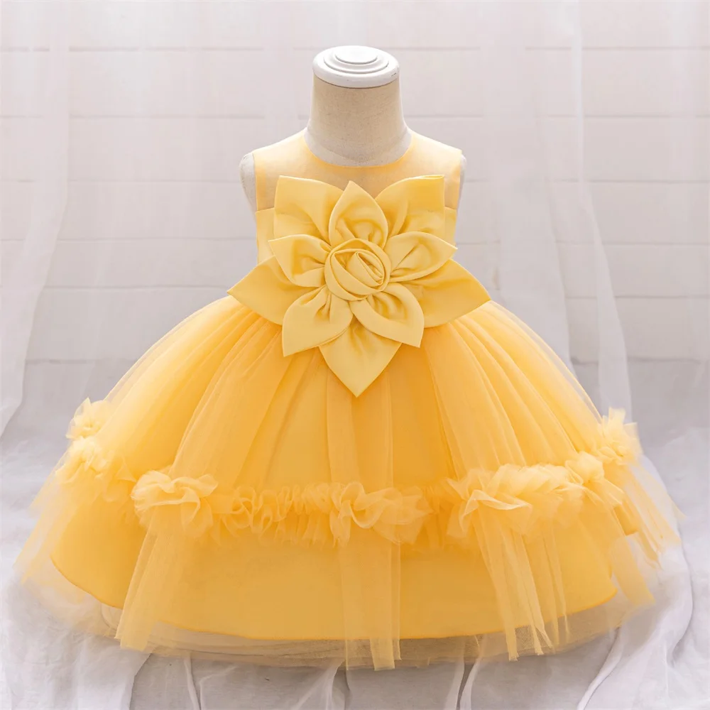 Baby Girls Summer Floral Green Tutu Dresses Kids Big Flower Wedding Party Dress Girl Fancy Birthday Baptism Clothes Princes Gown