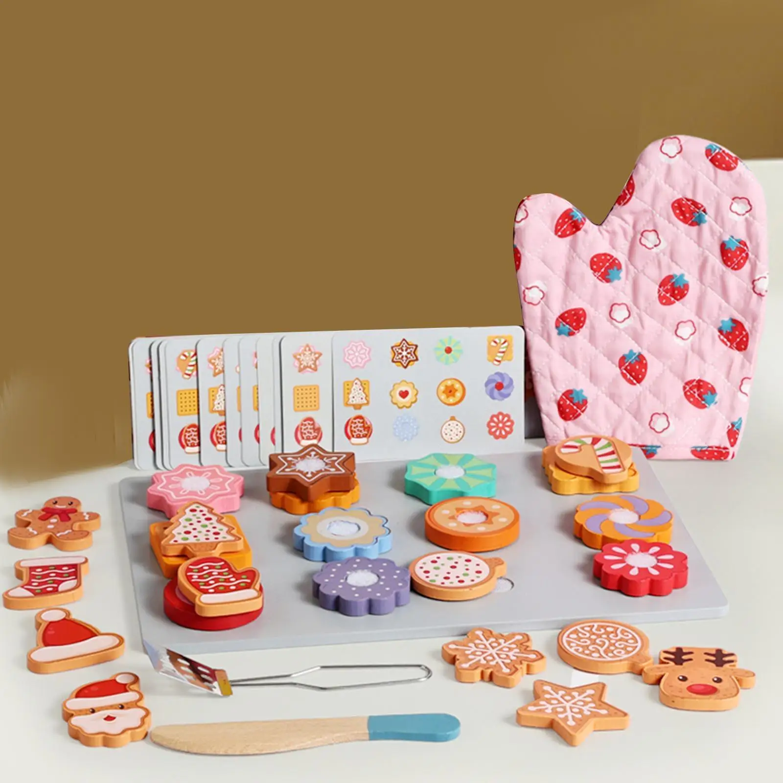 Slice and Bake Cookies Role Play Toy Baking Educational Learning Toy Cooking Tools Wooden Pretend Play Food for Kids Ages 3+