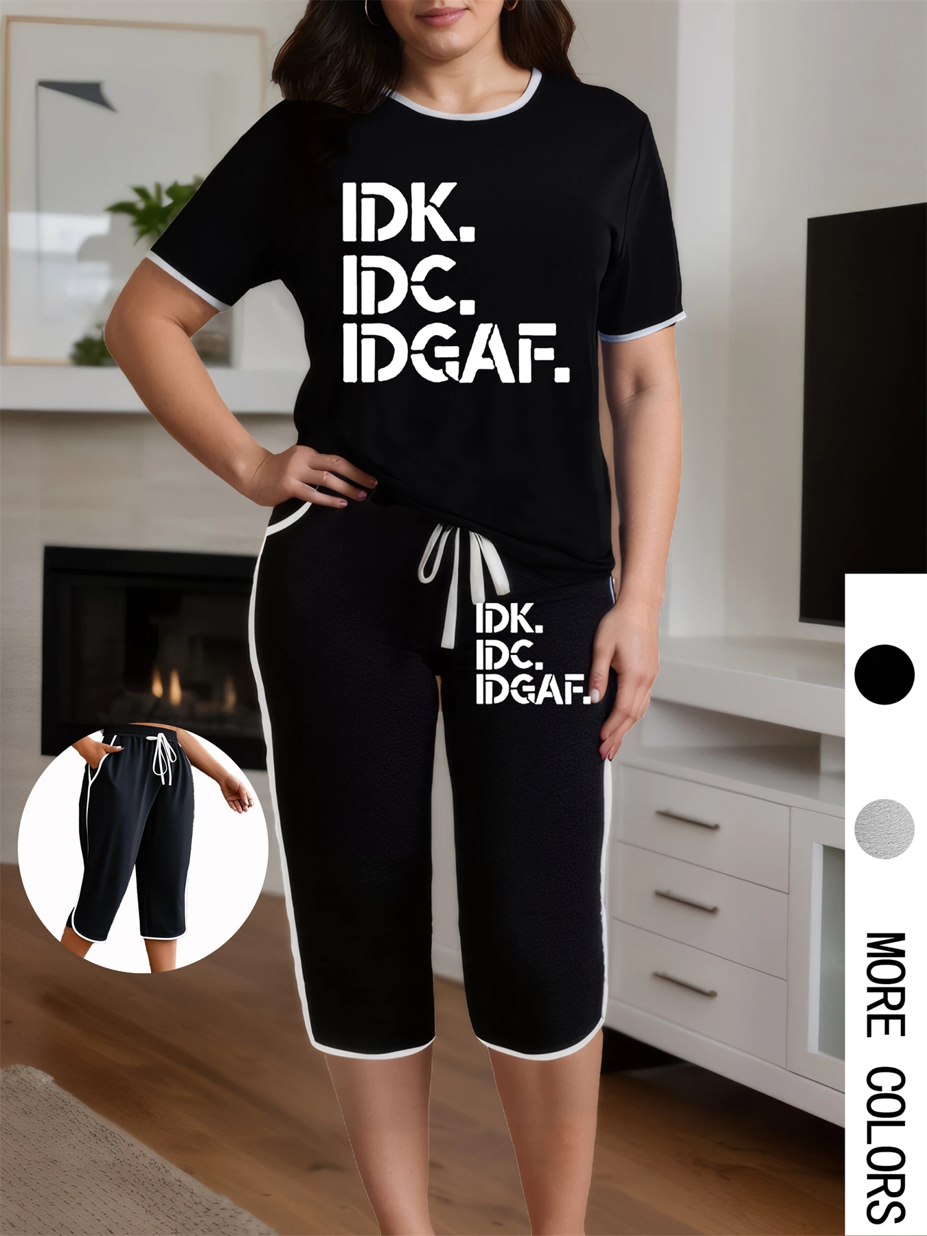 

Plus Size Women Two Piece Set Letter Print Short Sleeve T-shirt Capri Pants Summer Suits Oversize Chic 2 Piece Outfits 2025