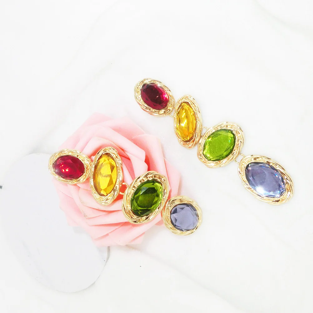 

Alloy Multicolor Oval Gemstone Earrings Dangle Lightweight Durable Ear Jewelry Decor Gift for Women Girls Earring
