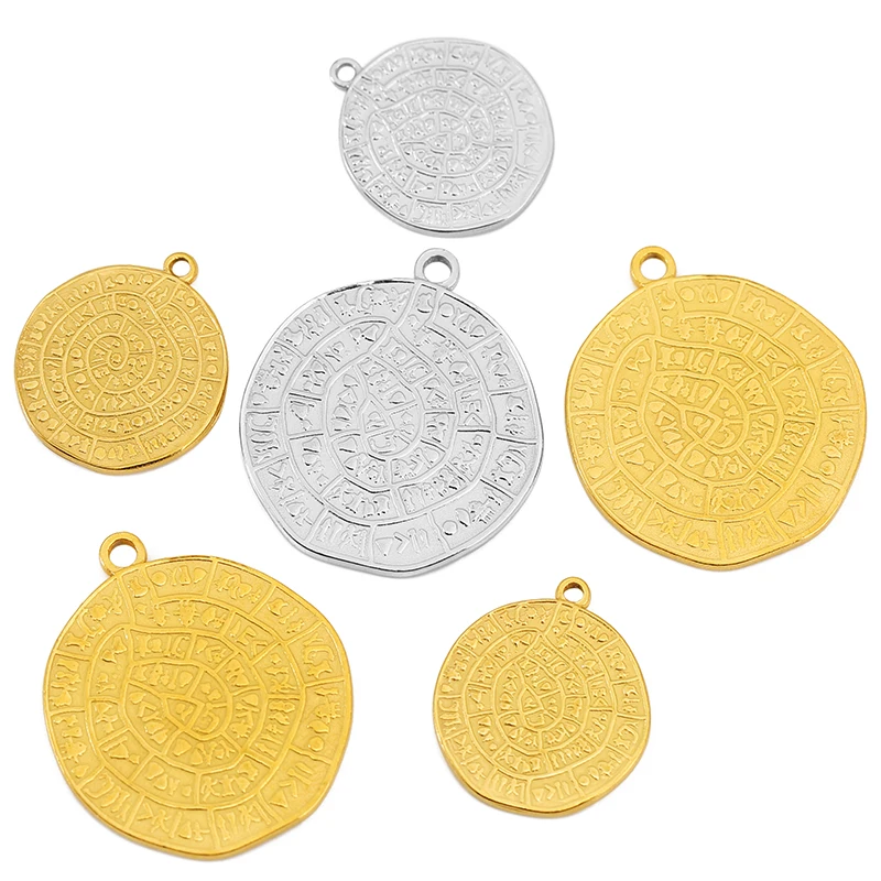 5pcs 20 28mm Stainless Steel Phaistos Disk Charms Viking Rune Compass Pendant DIY Fashion Jewelry Accessories Necklace Supplies