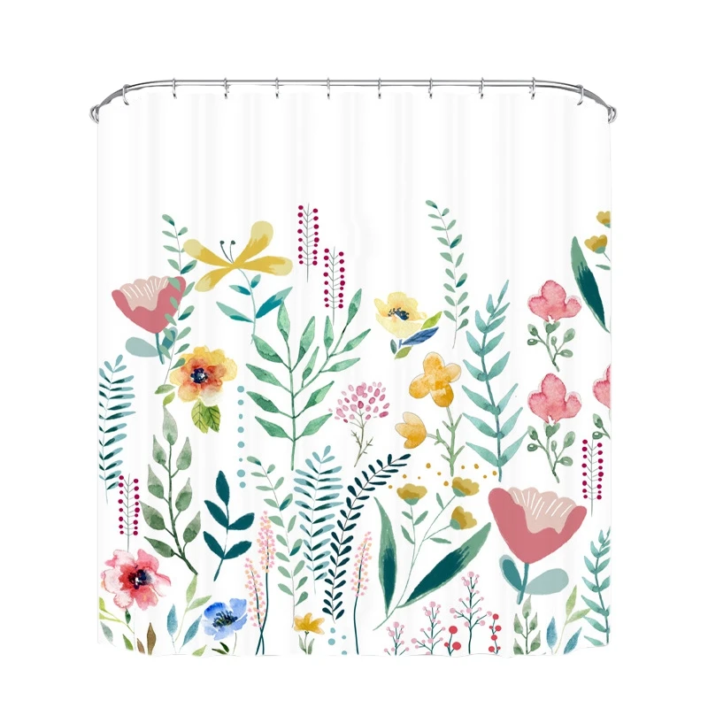 Shower Curtain Bath Curtain Bathroom Supplies Flowers Trees Print Blackout Curtains Waterproof Mildew-Proof Bathroom