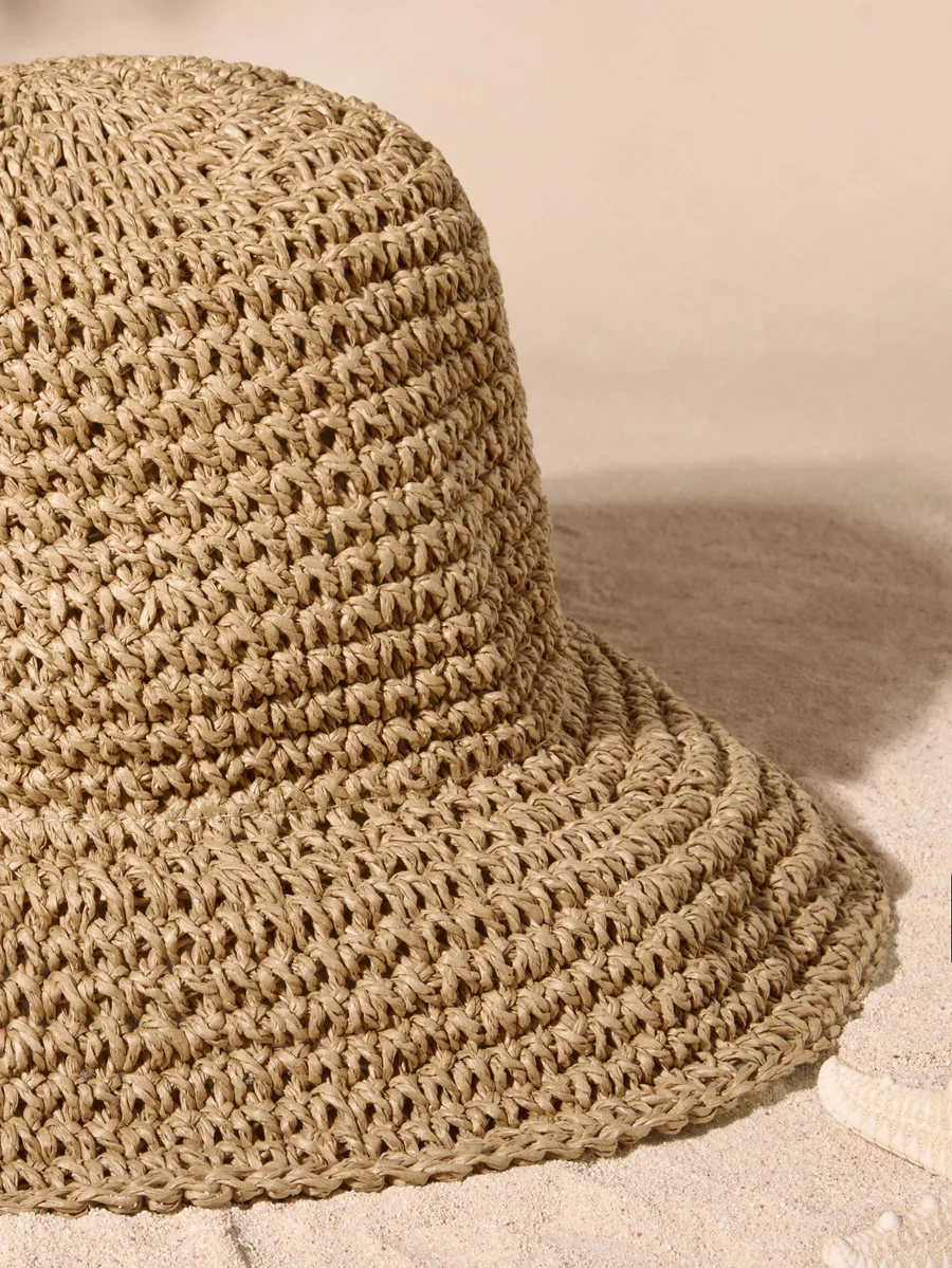 Tropiscape 1pc Women Fashion Straw Hat, Outdoor Beach Sun Hat, Braided Fisherman Hat For Summer Beach Holiday Sun Protection,