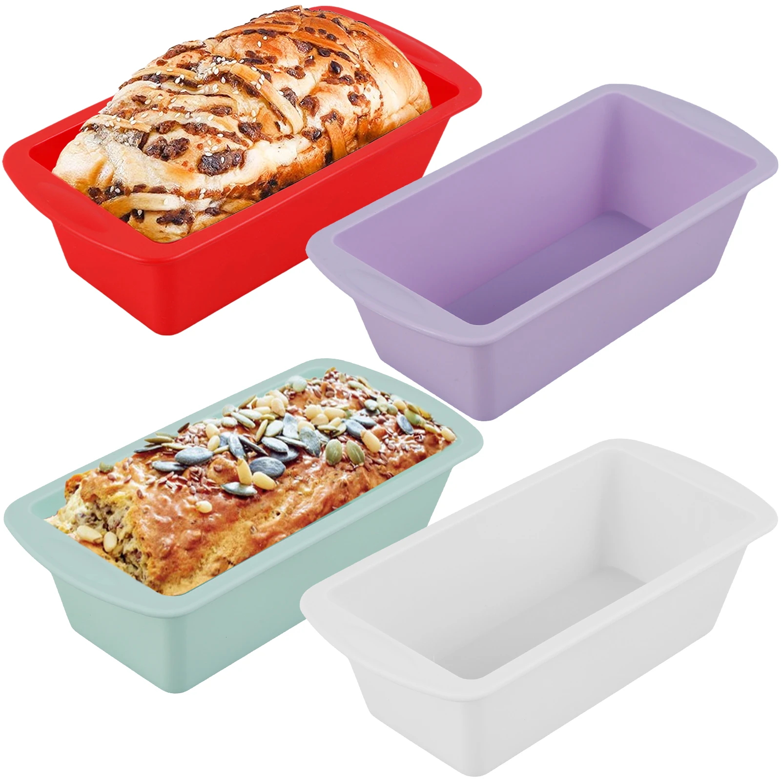4Pc Silicone Bread Loaf Pan Non Stick Loaf Baking Mold Heat Resistant Silicone Baking Pan Reusable Bread Toast Mold Easy Release