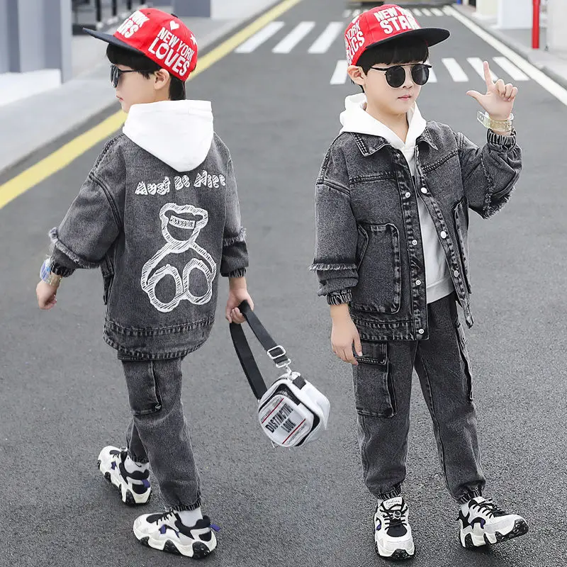 Boys Coat +Pants Kids Suits 2PCS/Set Cotton 2024 Jean Spring Autumn Cotton Tracksuit Sport Christmas Gift Children Clothing