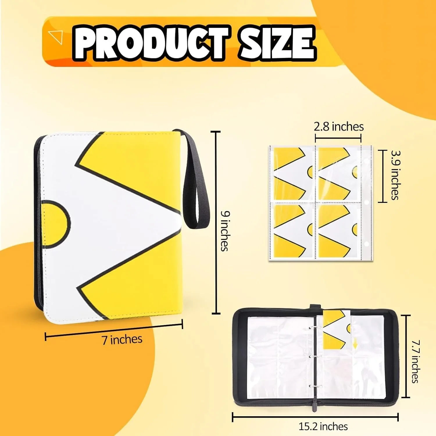 카드 바인더, 400 카드에 적합, 탈착식 슬리브 50 개, TCG 디스플레이 게임 카드 케이스 책 거치대, 스포츠 카드, 노란색