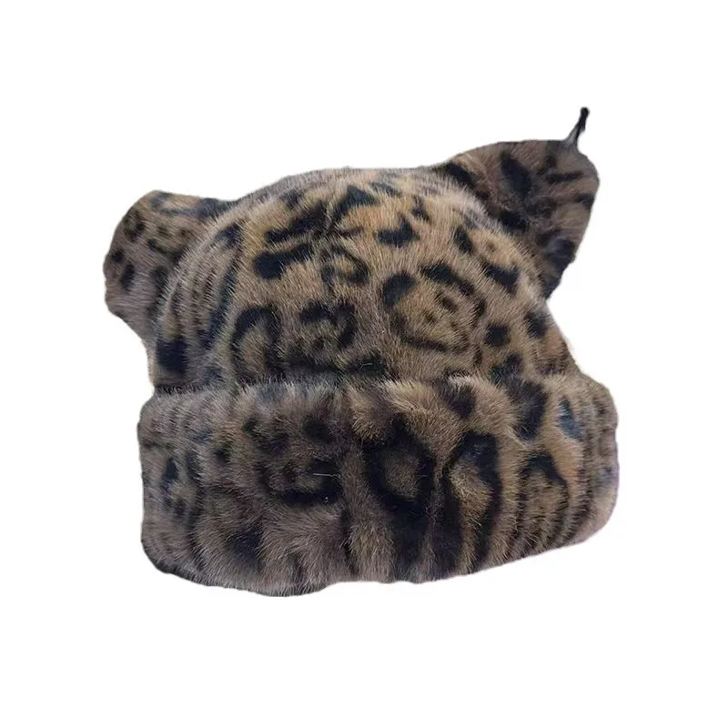 2025 nuovo cappello a secchiello in peluche con stampa leopardata retrò da donna autunno e inverno ispessito protezione per le orecchie calda imitazione capelli di visone
