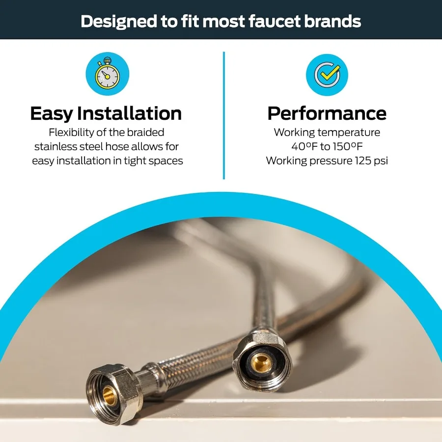 60 بوصة SteelFlex صنبور موصل مضفر خط إمداد الفولاذ المقاوم للصدأ مع 1 2 بوصة. ينتهي FIP لحوض المطبخ والحمام Inst