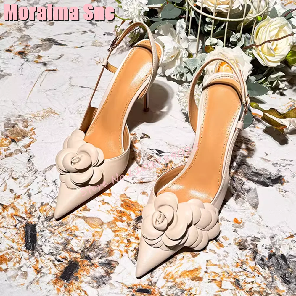 

Fashion Flower Decor Sandals Stiletto High Heel Pointed Toe Back Strap Sexy Women's Dress Shoes Summer Banquet Party 2024 New