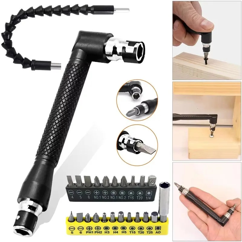 Flexible Drill Bit Extension Rotatable Socket Adapter Hex Shank 90/105° Right Angle Drill Attachment Screwdriver 90° Angled Bits