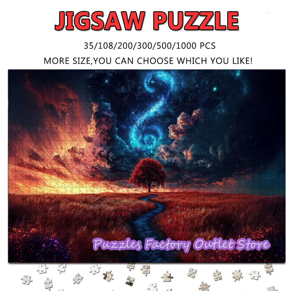 

Пазл с пейзажным принтом красного дерева Moonnight 108/200/300/500/1000 шт. Пазлы для образования, декомпрессии, рождественские подарки