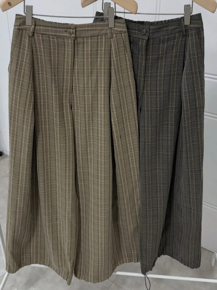 New High Waist Plaid Loose Casual Pants Women Long Pants Lazy Sle Versatile Slimming Design Wide Leg Pants