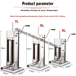 Manual Sausage Syringe Stainless Steel Sausage Filler maker Kitchen Meat Stuffing Preparation Salami Making Enema machine