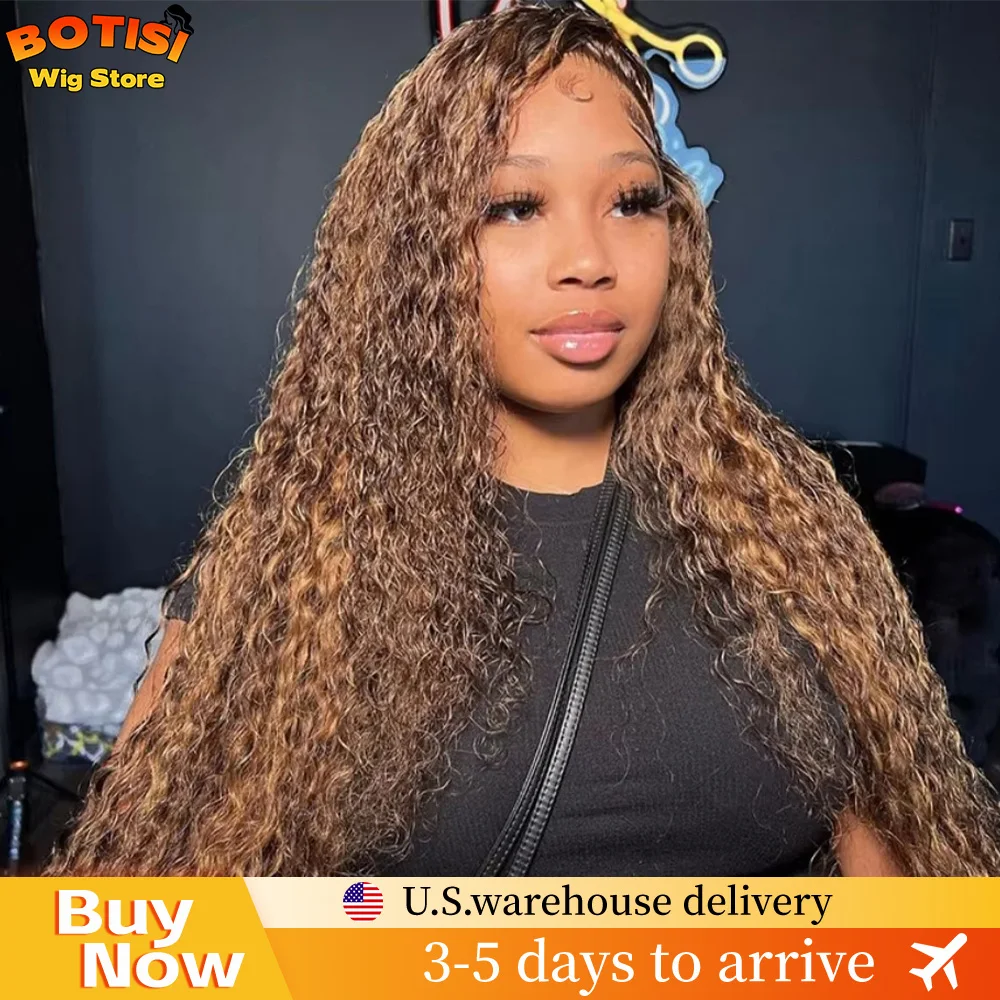 

Botisi Highlighted Wig Human Hair 13x6 Curly Lace Front Human Hair Wig Deep Wave Wig 13x4 Lace Frontal Water Wave Бразильские волосы