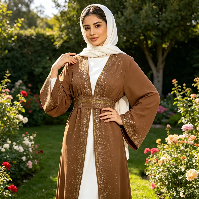 

Ramadan Femme Musulmane Abayas Dubai Turkey Kaftan Muslim Dress Women Belt Jalabiya Eid Kimono Cardigan Islam Open Abaya Kebaya