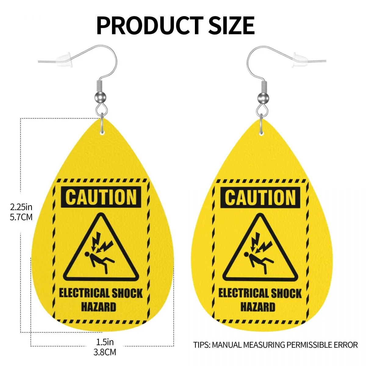 Custom Funny Caution Warning Leather Teardrop Earrings for Women Leather Earrings Fashion Lightweight for Parties Holidays