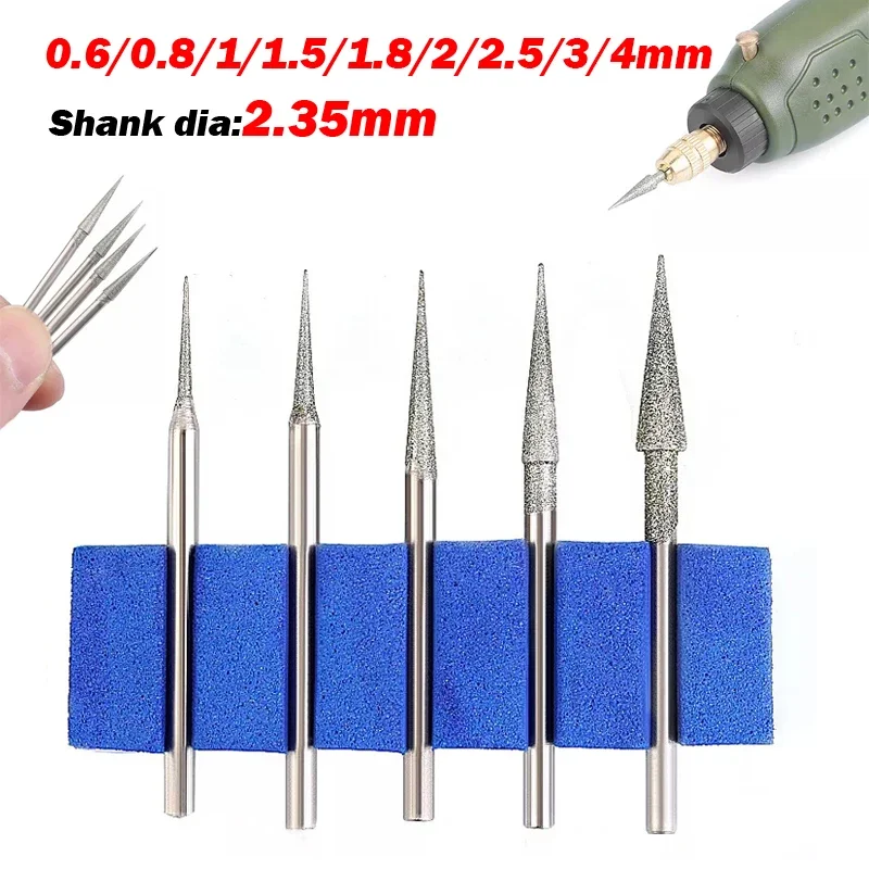 

0.6/0.8/1/1.2/1.5/1.8/2/2.5/3/4mm Diamond Burr Grinding Bit Point 2.35mm Shank Glass Stone Jade for Dremel Rotary Tools