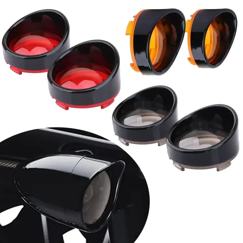 Motorcycle 2PCS Bullet Turn Signals Lens Cover Bright Black Visors Bezels For Harley Dyna Street Glide Fat Boy Softail Touring