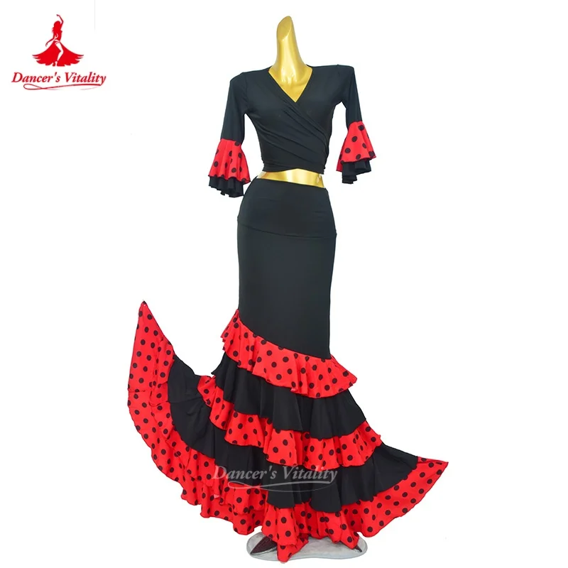 traje-de-danza-flamenca-top-con-cuello-en-v-y-manga-acampanada-falda-de-multiples-capas-de-cintura-alta-traje-para-actuaciones-escenicas-vitalidad-del-bailarin