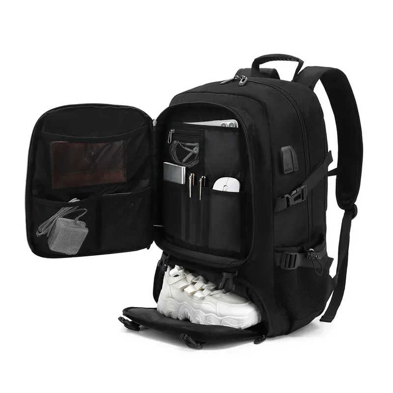 50L 80L Large Travel Backpack Men Separate Shoe Compartment Business Bag Outdoor Sports Waterproof Man Black Storage Backpacks