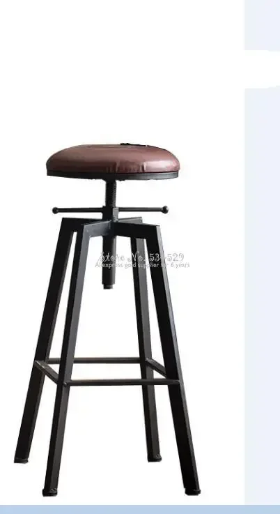 Industrial Wind Rotating Stool Iron Furniture Home Lifting Chair Solid Wood High Bar Adjustable Pub Chair Vintage High Seat