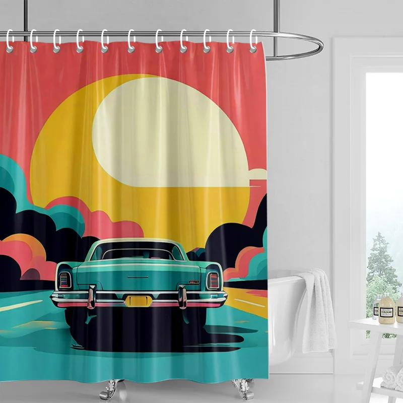 Car Cartoon Shower Curtain Waterproof Bathroom Curtain Bathroom Partition Curtain Universal Home Decor Ins Style