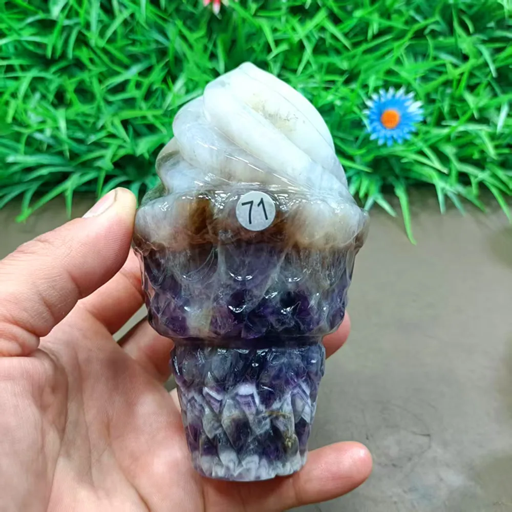 Natural quartz crystal, dreamy purple crystal, carved ice cream, spiritual home decoration, chakra gemstone therapy