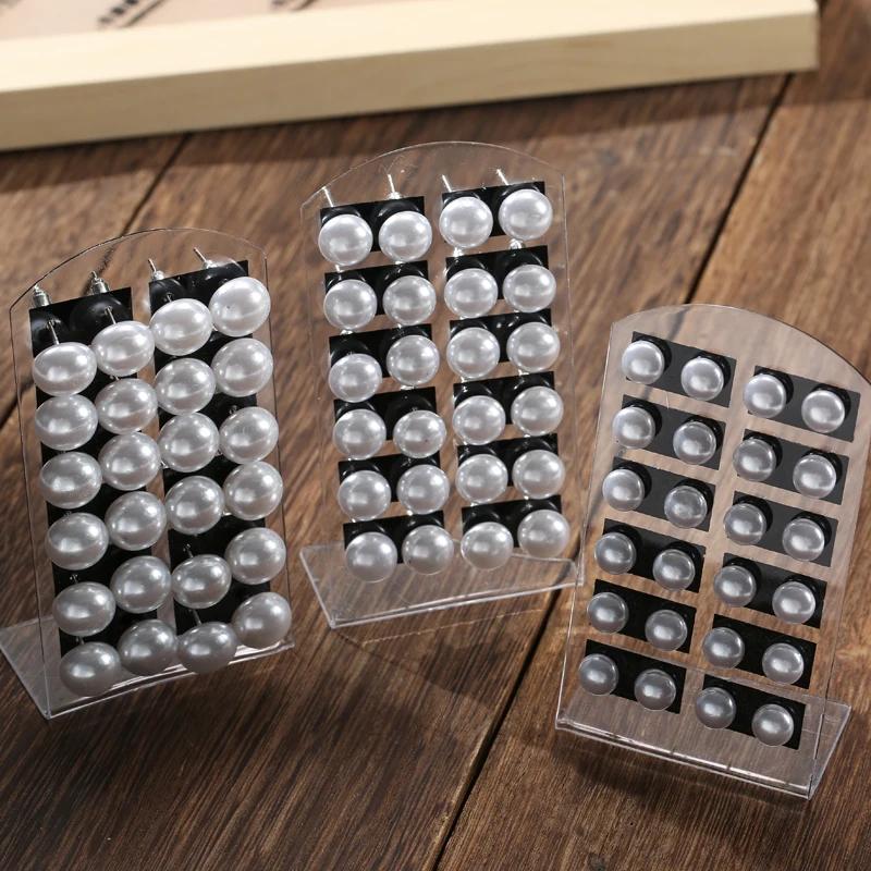New 12 pairs/set White Imitation Pearl Stud Earrings For Women Girls Ear Jewelry Round Ball 8mm 10mm 12mm