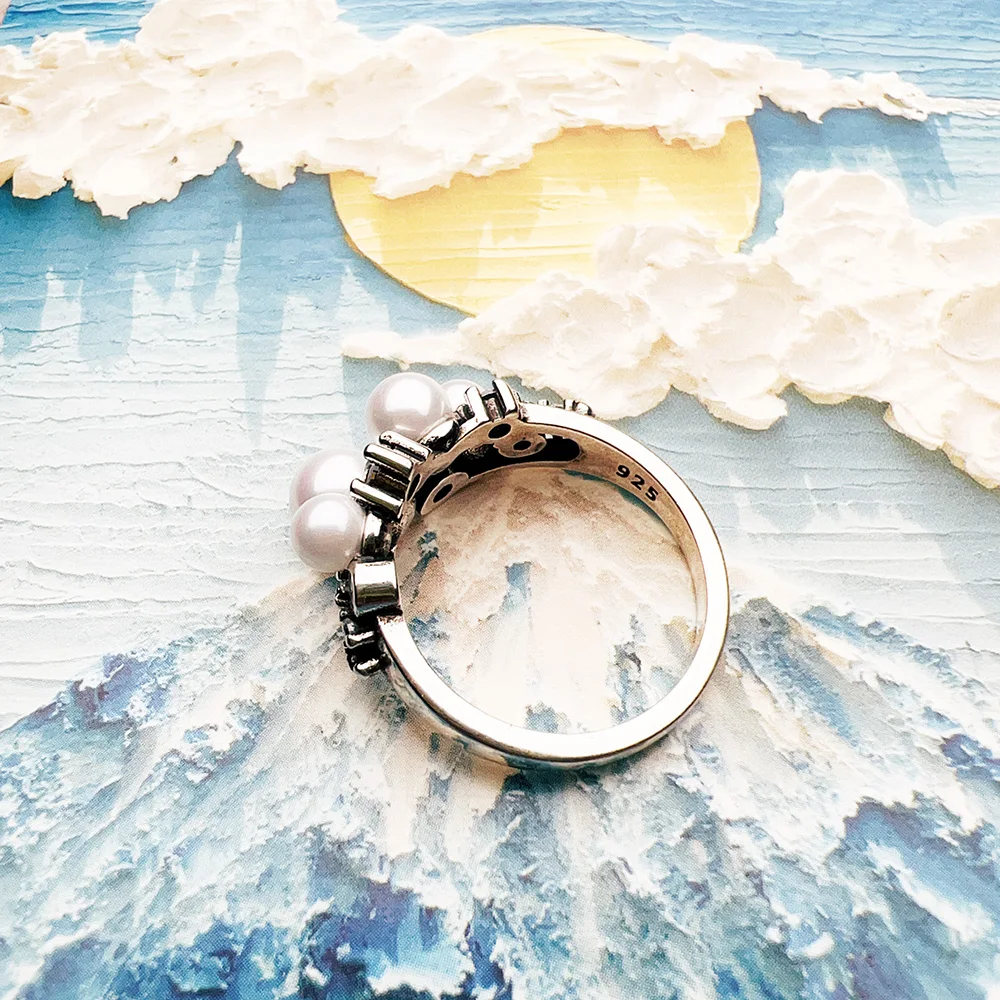 Anillo de perlas de agua dulce con piedras blancas para mujer, joyería fina de estilo europeo, regalo de moda, Plata de Ley 925