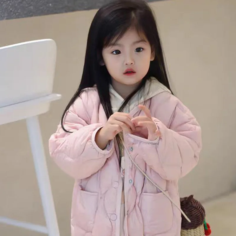 

Girls Coat Lightweight Imitation Down Padded Jacket Girls Baby Short 2024 Autumn New Children Fashion Solid Color Coat Clothes