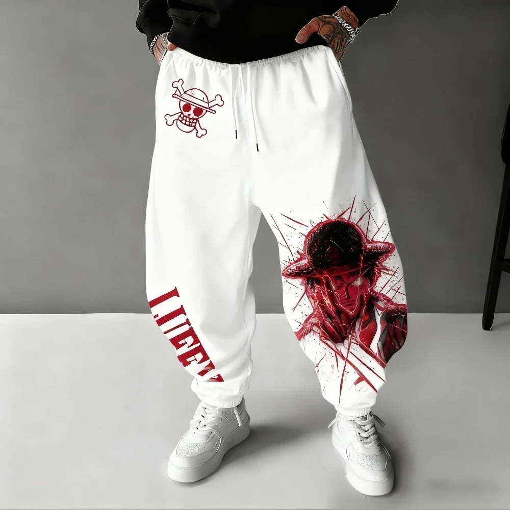 원피스 2025 가을/겨울 신상 면 스웨트팬츠 루피 애니메이션 프린트 남성용 신상 루즈 캐주얼 하라주쿠 플러스 사이즈 테이퍼드 팬츠