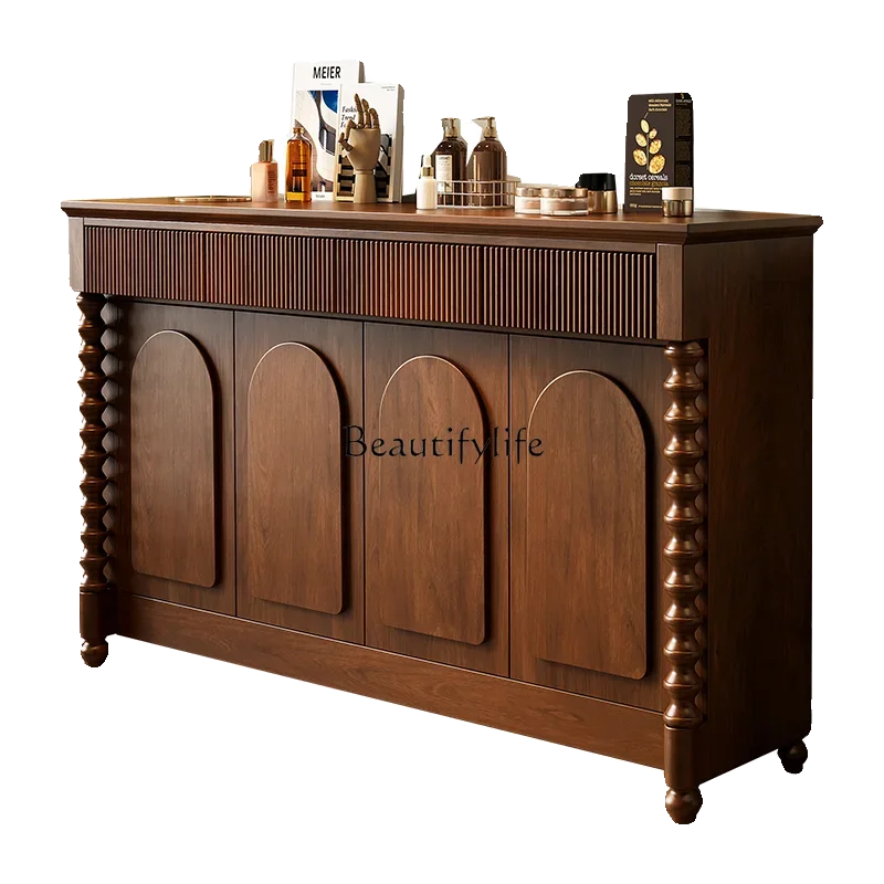 

XX39Medieval Roman column dining side cabinet Solid wood multi-functional wall entrance decorative cabinet
