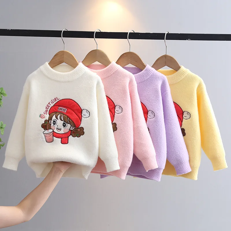Girls Sweaters Baby Clothes Soft Smooth Material 3-11 Year Old Autumn Winter Cartoon Girl Children Knitted Sweater Child HY11171