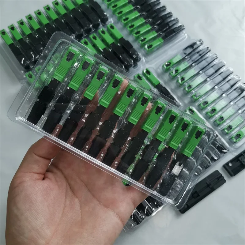 Embedded SC APC Fiber Optic Fast Connector, FTTH Single Mode Fiber Optic, Quick Connector Green Adapter, Field Assembly