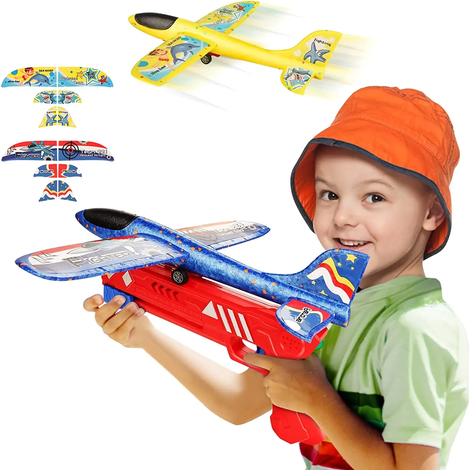 

Airplane Launcher Toys for Boys Girls Kids Foam Glider Plane 2 Flight Mode Catapult Plane Hand Throw Airplane for Children Gift